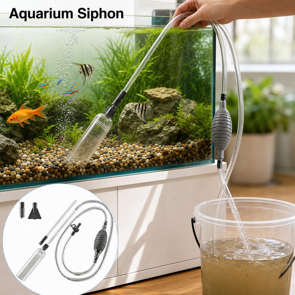 Marine Aquarium Water Change - ชุดอุปกรณ์เปลี่ยนน้ำตู้ปลาแบบใช้มือ พร้อมท่อดูดตะกอน ทราย และของเสียจากปลา สำหรับทำความสะอาดตู้ปลา