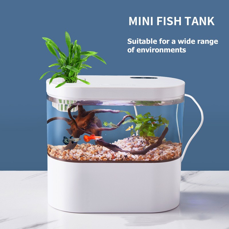 Marine Aquarium Water Change - ตู้ปลาตั้งโต๊ะขนาดเล็กพร้อมระบบกรองชีวเคมีและไฟ LED ระบบหมุนเวียนน้ำในตัวแบบไม่ต้องเปลี่ยนน้ำ